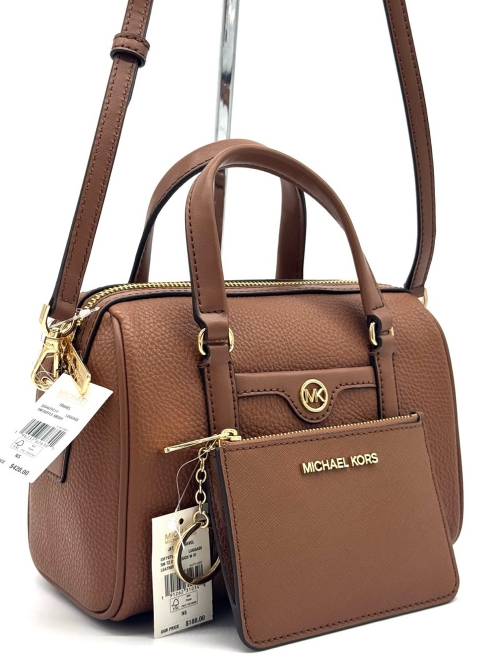 Michael Kors Small Travel Duffle Xbody Bag & Matching TZ Coinpouch Luggage